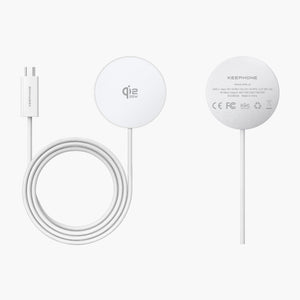 Airmag Qi2 Magnetic Wireless Charger with 25W fast charging, sleek white design, and coiled cable for modern devices.