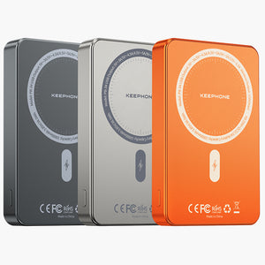 Lucci Magnetic Wireless Power Bank in gray, silver, and orange with 10000mAh capacity and USB-C fast charging.