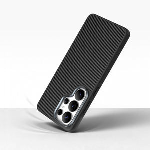 Black Marcus Series Aramid Fiber Magnetic Case for Samsung Galaxy S26 with textured finish and precise camera cutout.