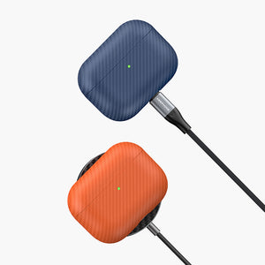 Oscar Eco-Leather Case for AirPods Pro 3 in Blue and Orange with Charging Cable