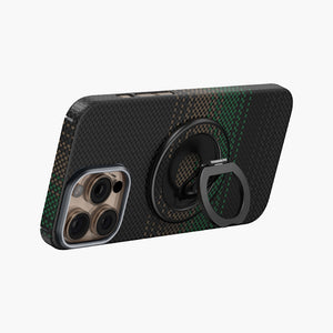 Aramid Fiber iPhone Case with Dual-Fold Magnetic 360° Ring Stand & Foldable Grip - Black/Green