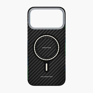 Starry Aramid Fiber Magnetic Case for iPhone 17 Series with MagSafe compatibility and sleek carbon fiber design.