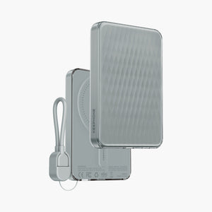 Icemag 5000mAh Magnetic Wireless Power Bank with sleek design and portable charging cable for smartphones.