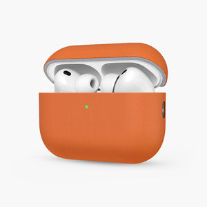 Rocca Eco-Leather Case for AirPods 4 in Vibrant Orange with Green LED Indicator