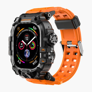 Bassion orange rugged watch band with protective case for Apple Watch, durable sport strap with shockproof armor.