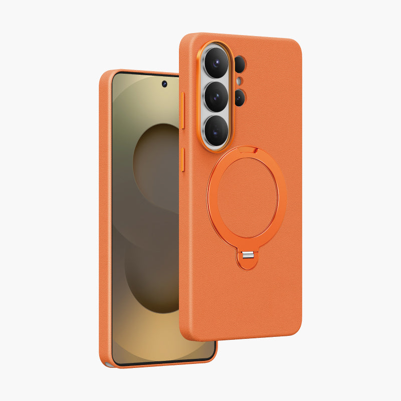 Mehold Orange Eco-Leather Magnetic Stand Case for Samsung Galaxy S26 Ultra with Ring Holder