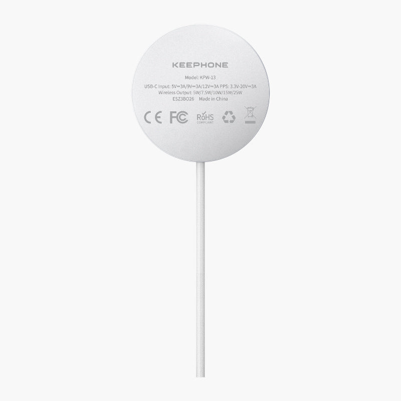 Keepphone Airmag Qi2 Magnetic Wireless Charger, 25W Fast Charging Pad for iPhone & Android, White