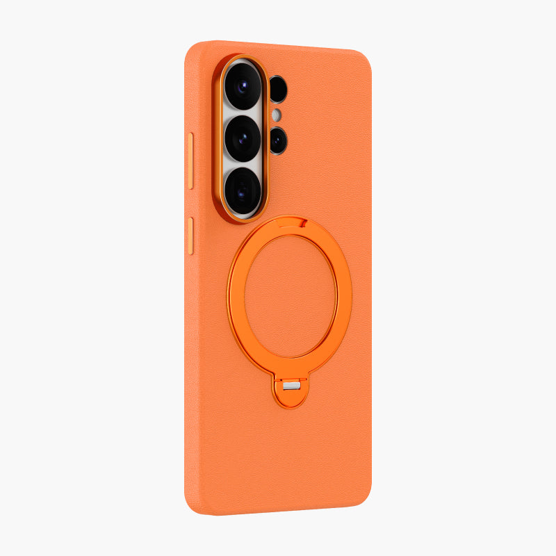 Mehold Orange Eco-Leather Magnetic Stand Case for Samsung Galaxy S26 Ultra with Ring Holder