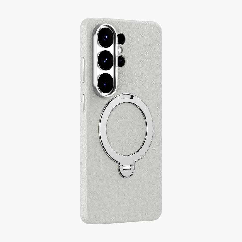 Mehold Eco-Leather Magnetic Stand Case for Samsung Galaxy S26 Ultra with Ring Holder, Light Gray