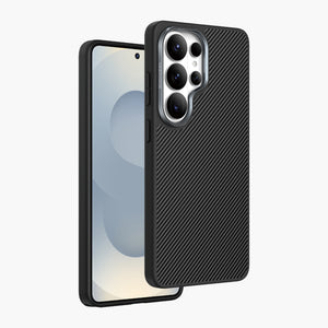 Black Marcus Series Aramid Fiber Magnetic Case for Samsung Galaxy S26 with Carbon Texture & Camera Protection