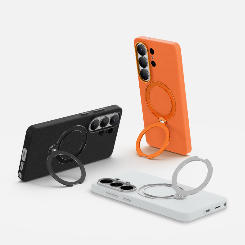 Mehold Eco-Leather Magnetic Stand Case for Samsung Galaxy S26 Ultra in Black, Orange, and White with Ring Holder