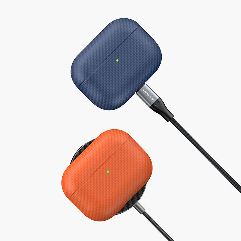 Oscar Eco-Leather Case for AirPods Pro 3 in Blue and Orange with Charging Cable