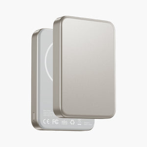 Glossey Magnetic Wireless Power Bank in sleek silver design, featuring 10000mAh capacity and fast charging capabilities.