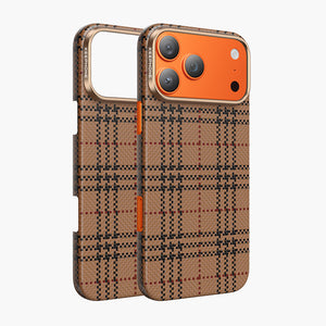 Scots Aramid Fiber Magnetic Case for iPhone 17 Pro/Pro Max - Classic Plaid Design with Orange Accents