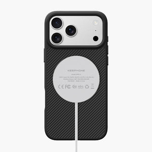 Black Combat Aramid Fiber Magnetic Case for iPhone 17 Series with MagSafe charging and carbon fiber texture.