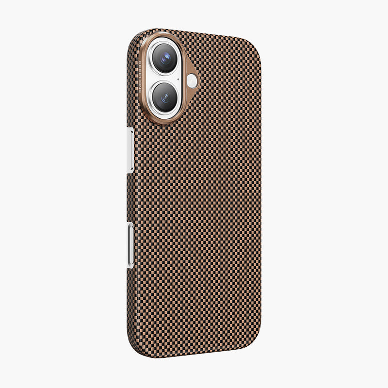 Norra Aramid Fiber Magnetic Case for iPhone 17 Series with Brown Checkered Pattern and Camera Protection