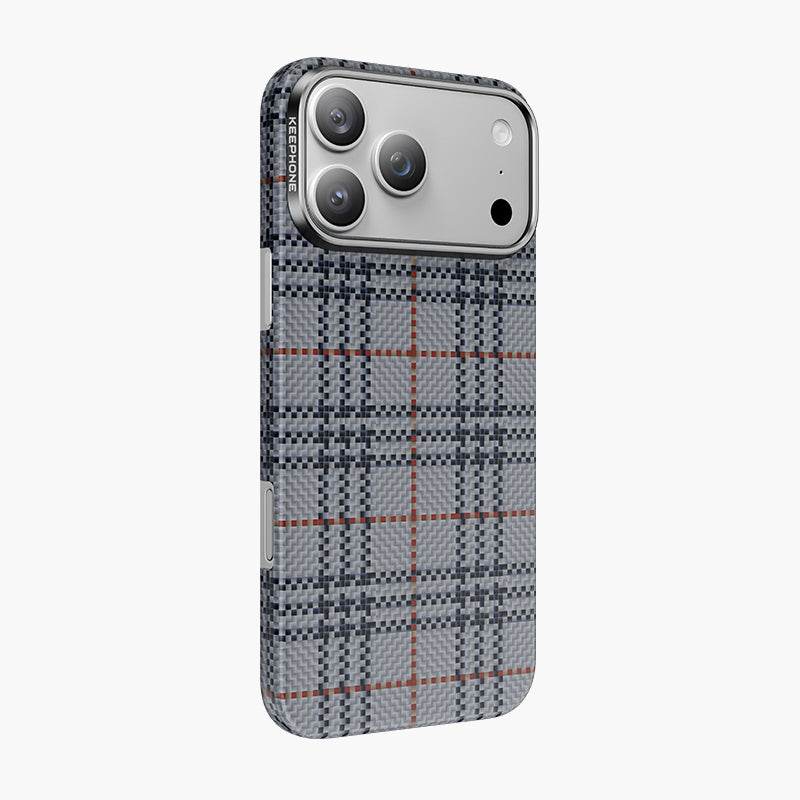 Scots Aramid Fiber Magnetic Case for iPhone 17 Pro/Pro Max with classic plaid design and durable protection.