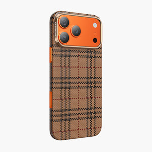 Scots Aramid Fiber Magnetic Case for iPhone 17 Pro/Pro Max with Plaid Design and Orange Accents