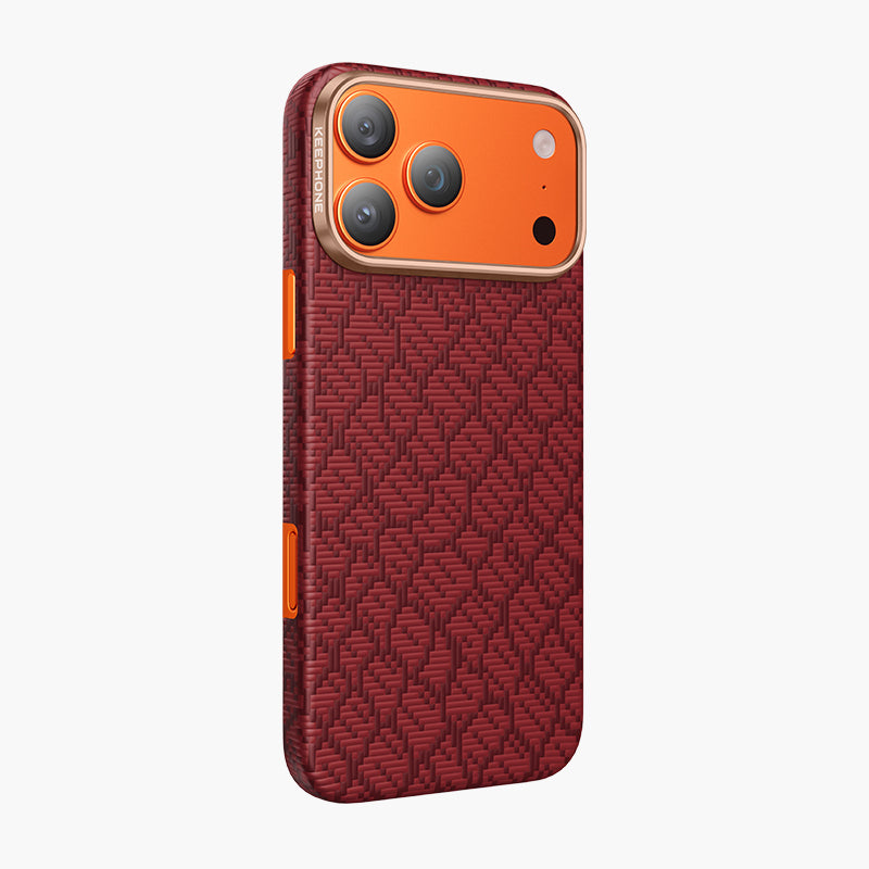 Drakon Aramid Fiber Magnetic Case for iPhone 17 Pro/Pro Max - Red Textured Design with Red Camera Frame