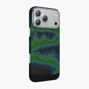 Starry Aramid Fiber Magnetic Case for iPhone 17 Series with Green and Blue Camouflage Design