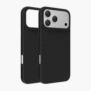 Black Combat Aramid Fiber Magnetic Case for iPhone 17 Series with carbon fiber texture and precise camera cutout.