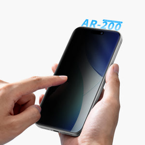 3D Titancore Privacy Screen Protector for iPhone 17 Series with AR-200 Anti-Fingerprint Oil, shown being applied.