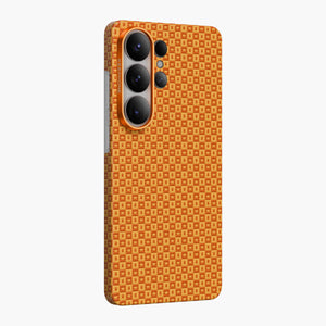 Ankora Aramid Fiber Magnetic Case for Samsung Galaxy S26 Ultra with orange geometric pattern and camera protection.