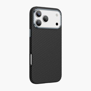 Caiser Aramid Fiber Magnetic Case for iPhone 17 Series with carbon fiber texture and camera protection.