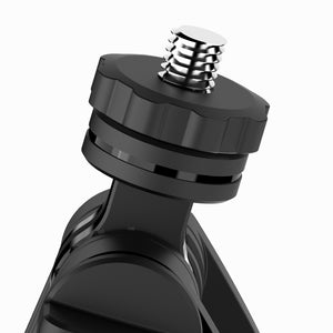 Close-up of Buddycam AI Selfie Stick mount with 360° rotation stabilizer and face tracking technology.
