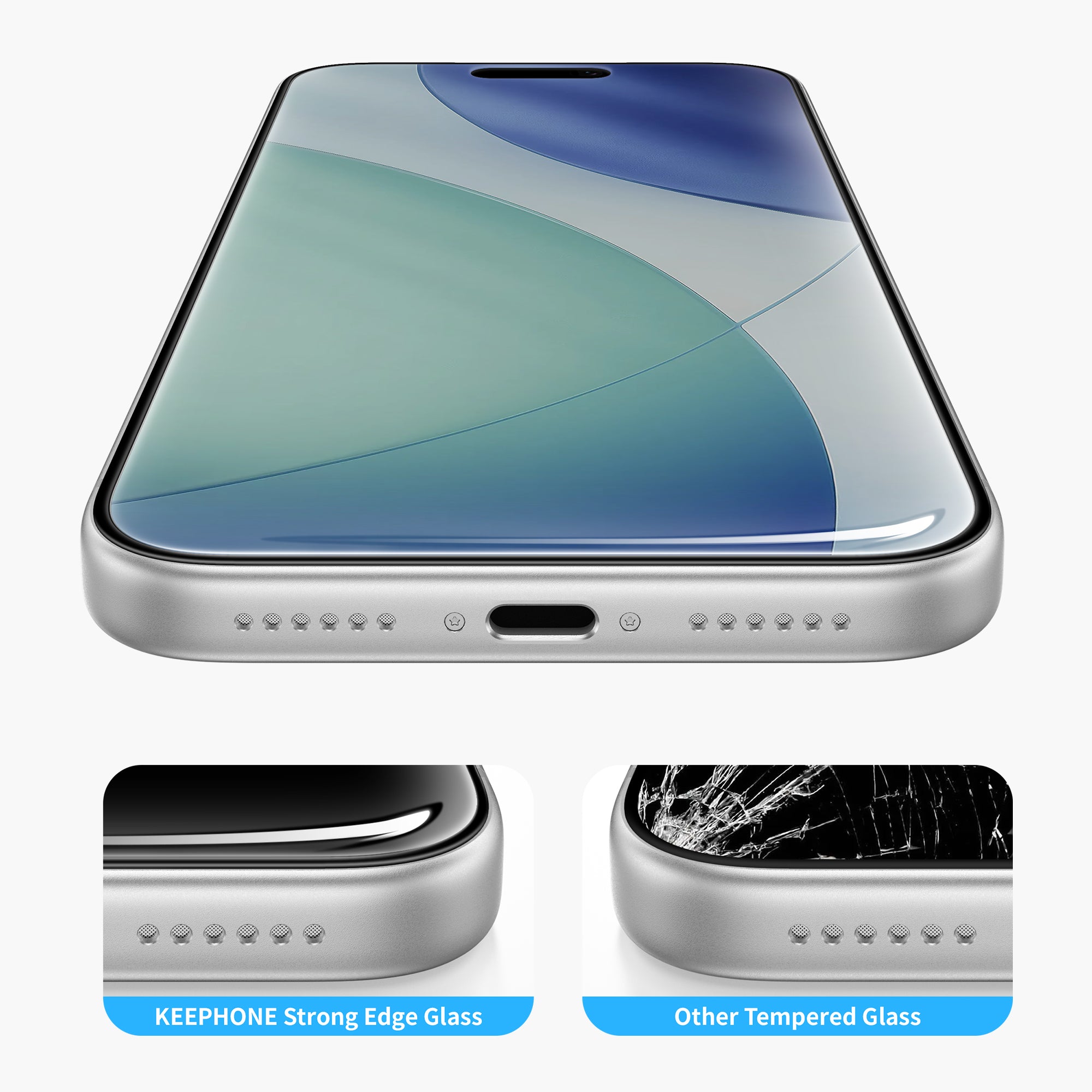 3D Titancore Privacy Screen Protector for iPhone 17 Series with Strong Edge Glass vs. Broken Tempered Glass Comparison