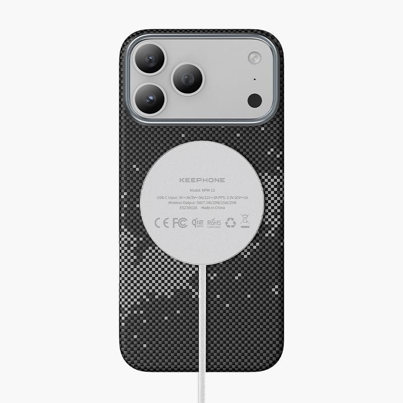 Starry Aramid Fiber Magnetic Case for iPhone 17 Series with sleek carbon fiber design and MagSafe compatibility.