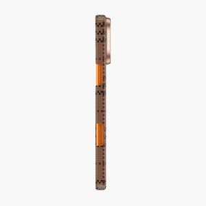 Scots Aramid Fiber Magnetic Case for iPhone 17 Pro/Pro Max - Brown Plaid Design with Orange Accents