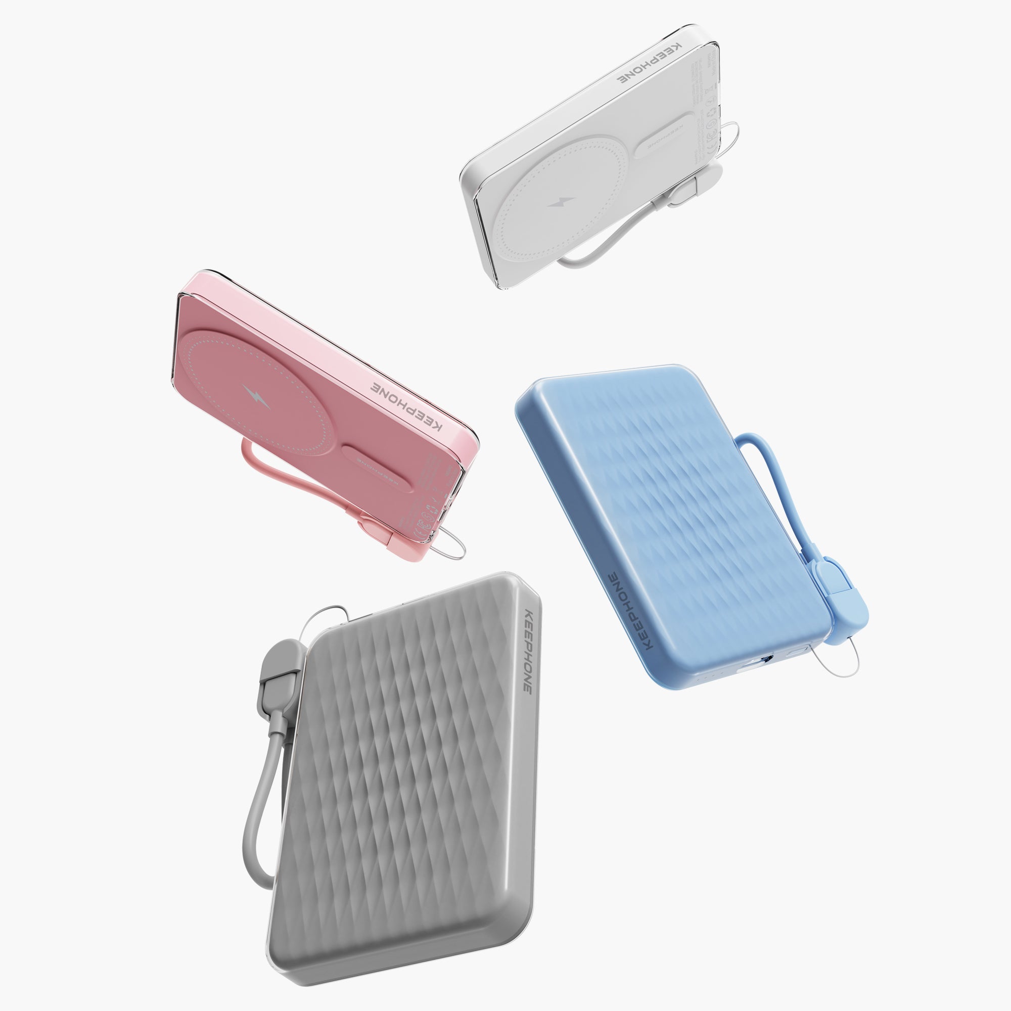Icemag 5000mAh Magnetic Wireless Power Bank in Pink, Blue, Gray, and White with Portable Design