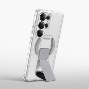 Snapgrip Clear Magnetic Strap Case for Samsung Galaxy S26 Ultra with built-in stand and camera protection.