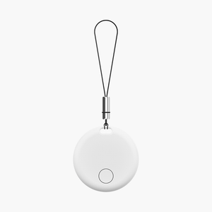 White Taggy Bluetooth Tracker with loop for Apple and Android devices, compact design for easy attachment.