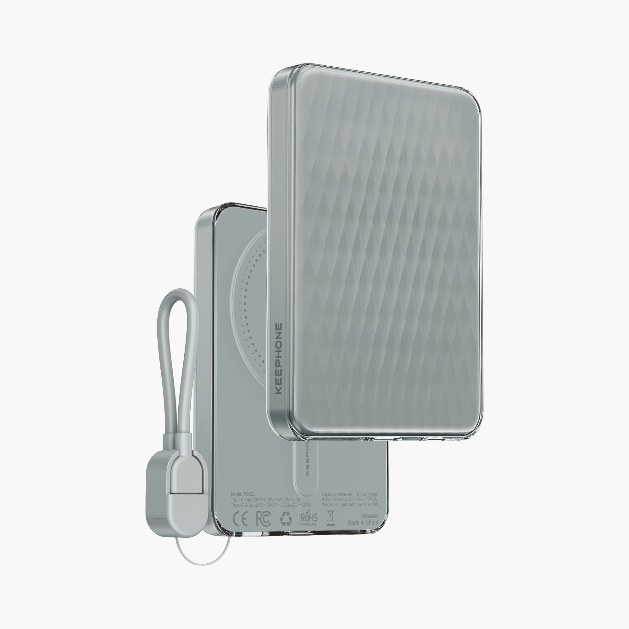 Icemag 5000mAh Magnetic Wireless Power Bank with sleek design and portable charging cable for smartphones.
