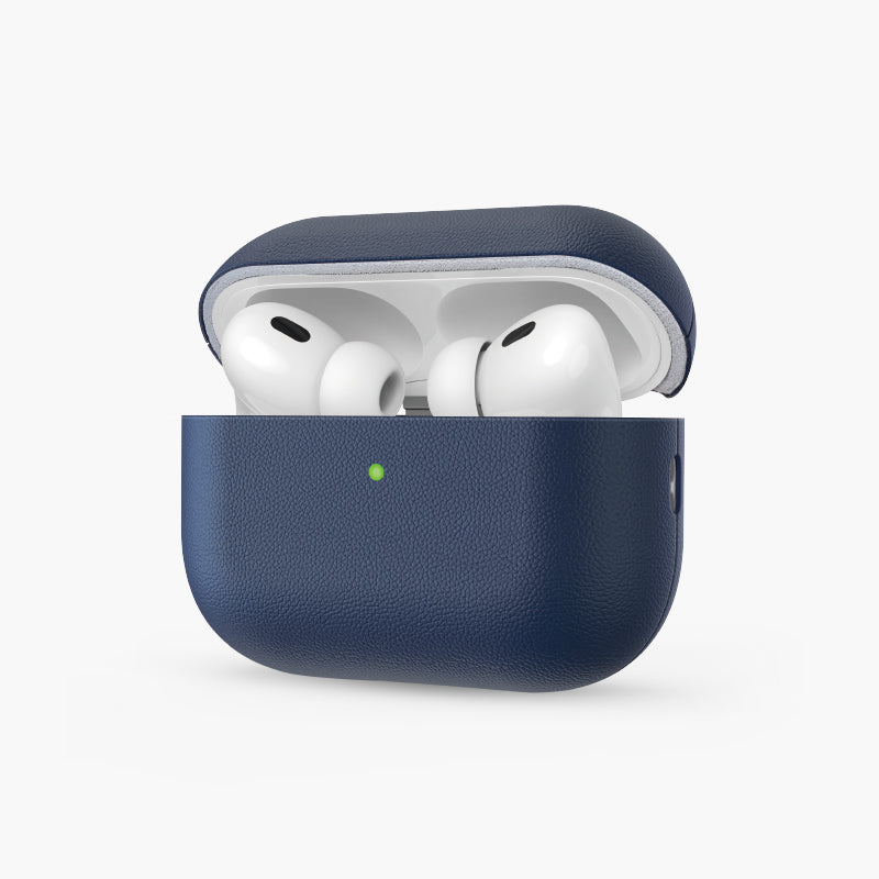 Rocca Eco-Leather Case for AirPods Pro 2 in Navy Blue with Green LED Indicator