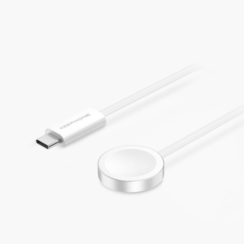 KeepPhone Magnetic Wireless Charger for Apple Watch - White USB-C Cable