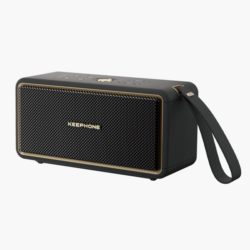 Black KeepHone 60W Bluetooth Speaker with HiFi Stereo Sound, LED Lights & Portable Strap for Outdoor Use