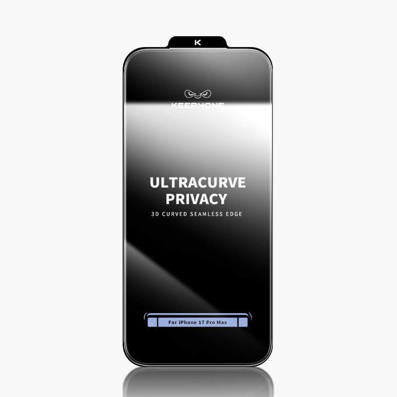 Keephone Ultracurve Privacy Screen Protector for iPhone 17 Pro Max with 3D curved seamless edge.