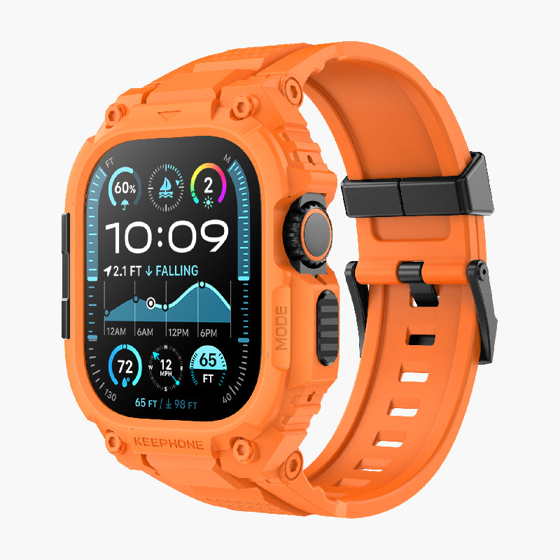 Orange Aegis Rugged Watch Band with Protective Case for Apple Watch, durable design, shock-resistant, outdoor sports accessor