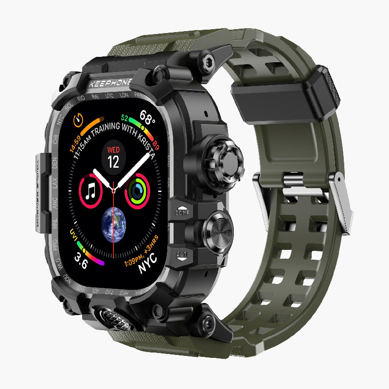 Bassion Rugged Watch Band with Protective Case for Apple Watch in Military Green